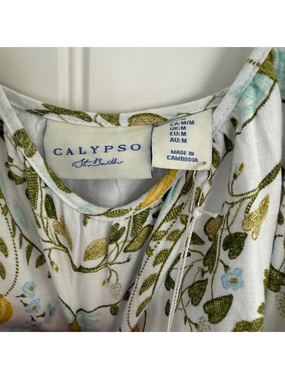 NWT Calypso St. Barth White & Green Floral Linen Summer Dress Size Medium - Picture 3 of 13